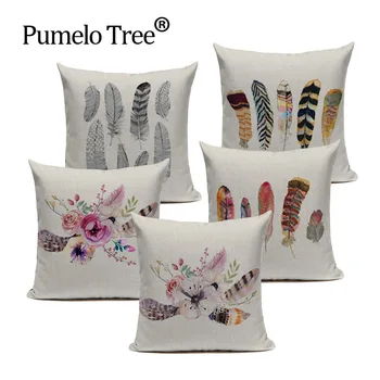 

High Quality Feather Cushion Cover Throw Pillow Cotton Linen Car Sofa Bed Home Decor Handmade Textile Customized Pillow Case