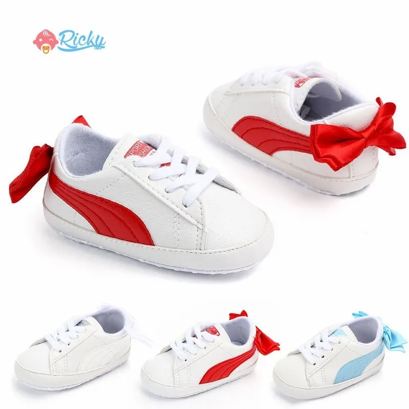 

3 Colors Bow Newborn Baby Boys Girls Shoes First Walkers Anti-slip Shoes Infant Toddler Soft Sole