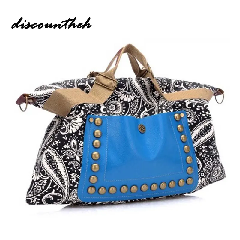 

European American Style Women Messenger New Leather Portable Shoulder Bag Canvas Bag Diagonal Rivet Decoration