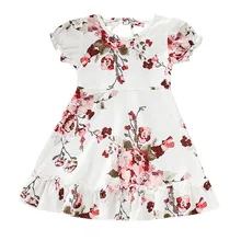 Модное Плиссированное летнее платье с цветочным принтом, плиссированное платье принцессы с рюшами и цветочным принтом для девочек, одежда F4