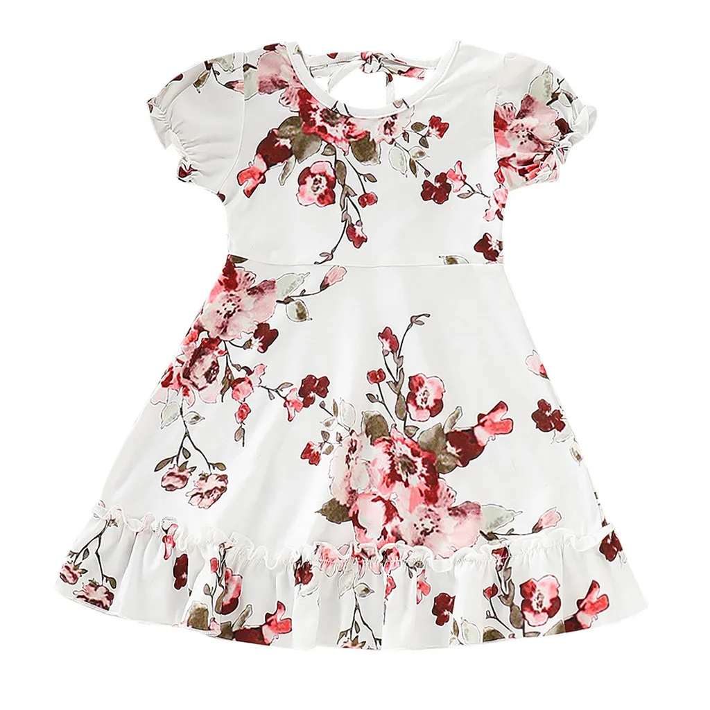

Fashion pleated pleated summer floral print dress Girls Ruched Ruffles Floral Flowers Princess Dresses Clothes F4