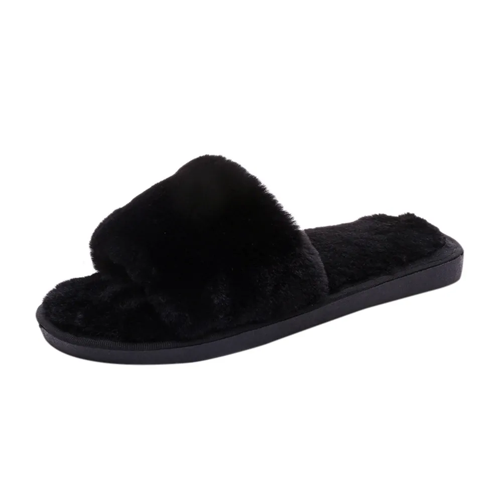 

2018 NEW Arrival concise Leisure Fashion Womens Lady solid casual Slip On Sliders Fluffy Faux Fur Flat Slipper Flip Flop Sandal