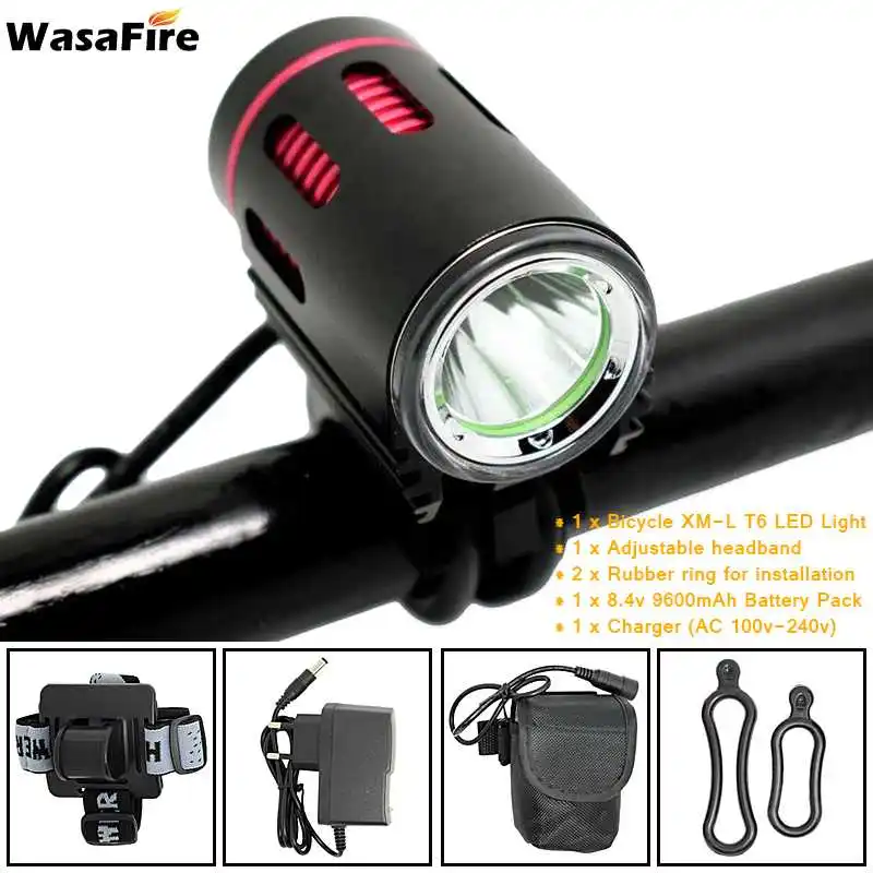  WasaFire Bicycle Light XM-L2 LED 2000 Lumens 4 Modes Front Bike Head Light Battery Pack Charger Rid