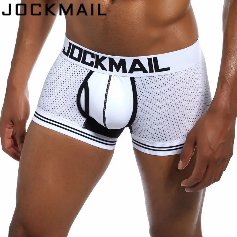 JOCKMAIL, брендовые боксеры, мужские сетчатые u-образные трусы, сексуальное нижнее белье, под брюки, Cueca, хлопковые трусы, боксерские шорты для геев, мужские трусы