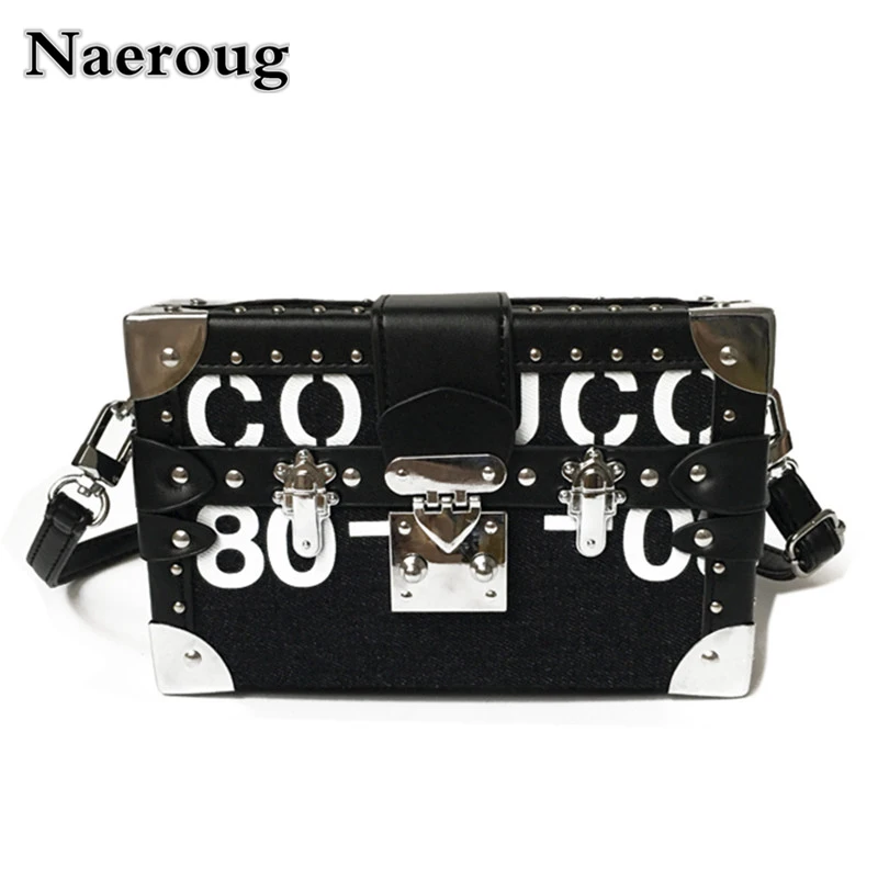 

Hottest Luxury Metal Rivet Shoulder Crossbody Handbag Box Clutches Casual Denim Messenger Women Bag Bolsos Mujer De Marca Famosa
