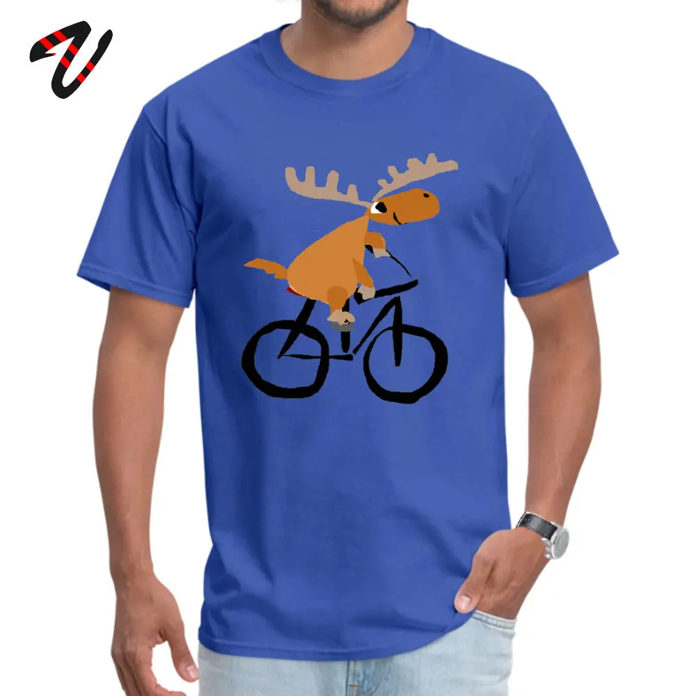 Tops Tees Family Tee Shirt Summer Fall Cheap Design Short Sleeve Pure Cotton Round Neck Men's T-shirts Design Top Quality Funny Moose is Riding on a Bicycle -2963 blue