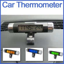 Цифровой lcd клип-на 2 в 1 автомобиль цифровые часы температура термометр календарь автомобильный синий/оранжевый/зеленый часы с подсветкой
