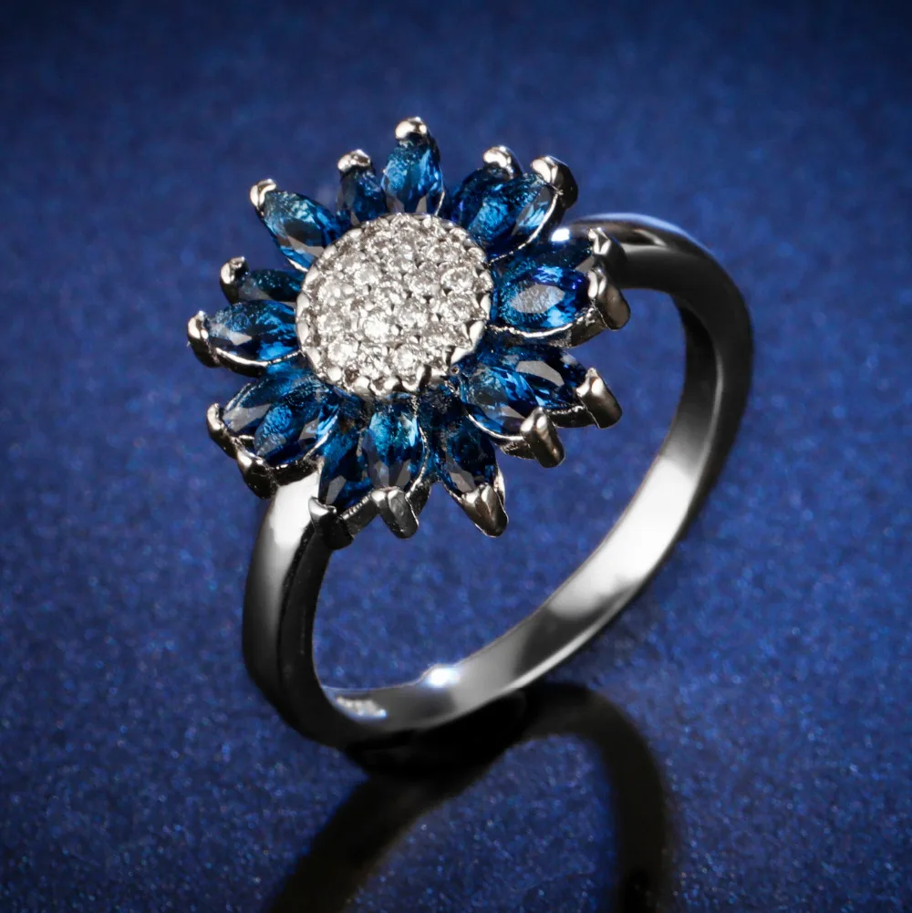 

Original Design Handmade cz unique style top quality Ring Cubic Zirconia Hot Ins sterling silver 925 sapphire sunflower