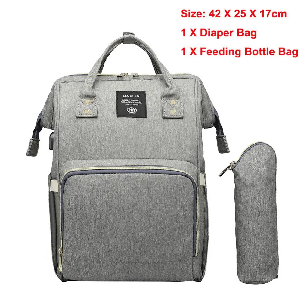LEQUEEN USB Водонепроницаемая сумка для подгузников, usb зарядка, большие рюкзаки для кормящих мам, сумка для подгузников, брендовый рюкзак большой емкости - Цвет: 258922.01