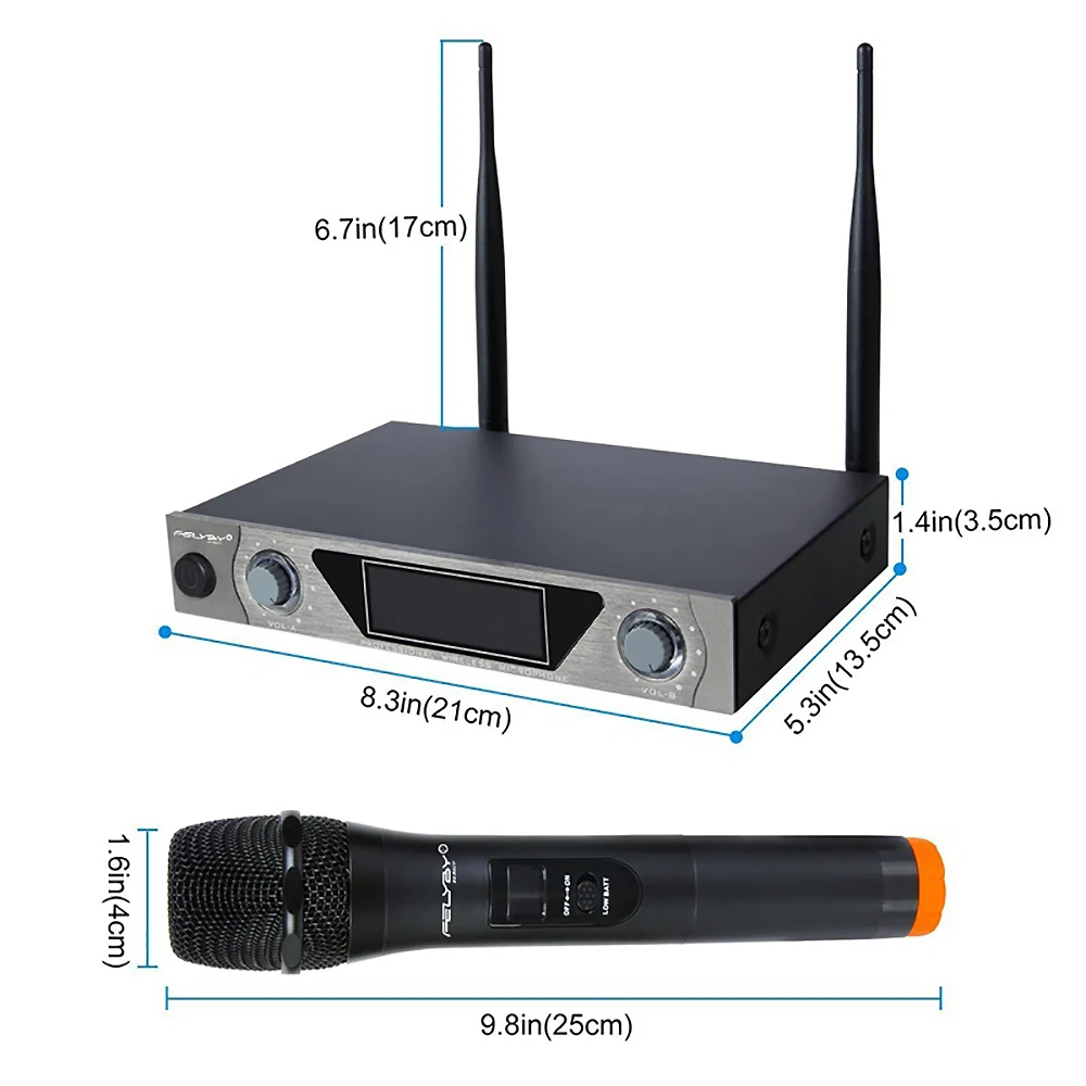 FELYBY Профессиональная студия двойной VHF беспроводной конденсаторный караоке микрофон для компьютера/PC/DVD/tv/динамик с комплекты передатчиков