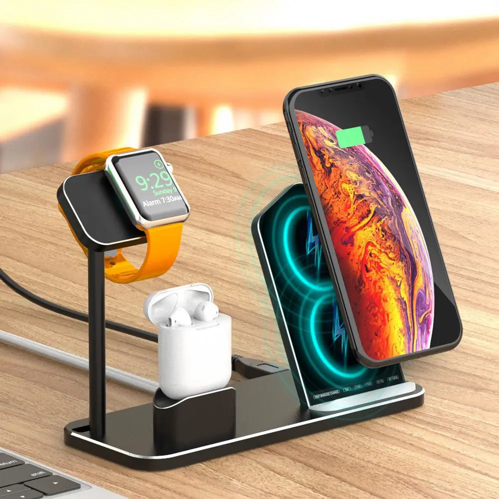 3 в 1 зарядная док-станция Держатель для Airpods Apple Watch iPhone 11 Pro XS XR 7 8 Plus док-станция Беспроводное зарядное устройство Подставка станция крепления база