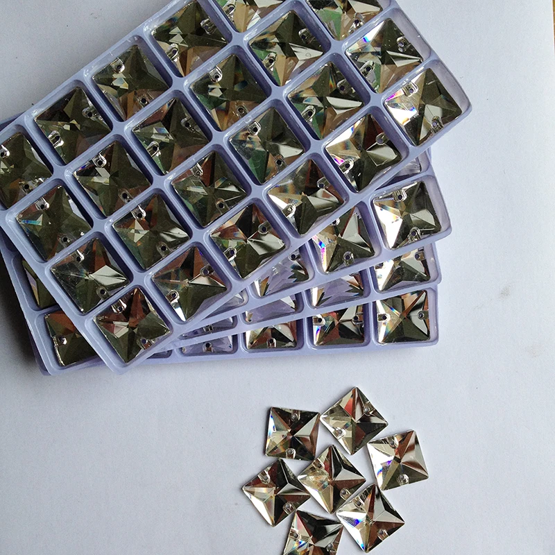 Clear Crystal Strass Sew on Rhinestone Square Glass Stones DIY Flatback