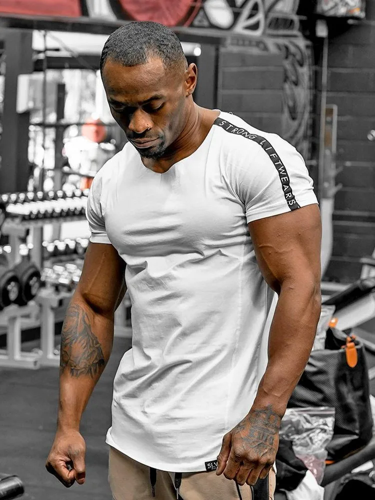 

Fitness Men's Running T-shirt Joggers Sport Top Men Gyms Bodybuilding Short sleeve t shirts Man Bodybuilding Slim fit Tees tops