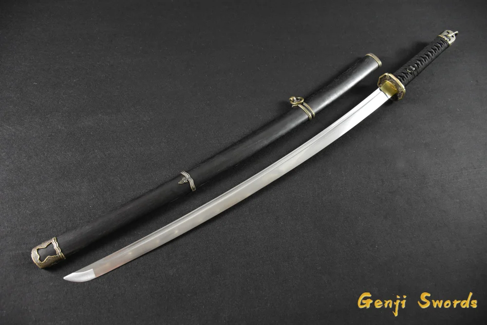 Full Tang Japanese Samurai Black Saber Sword 1060 high Carbon Steel Real Katana Sharp Edge Can Cut Bamboo