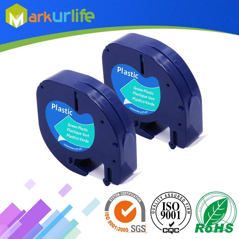 Markurlife 2pcs 91204 Compatible for Dymo Plastic Black on Green 12mm*4m Letratag Label Tape Maker | Компьютеры и офис