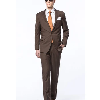 

2 Pieces Mens Business Suit (Jacket+Pants) brown Wedding Suits Groom Tuxedo Dresses for men 2018 Terno Slim Fit Costume Homme