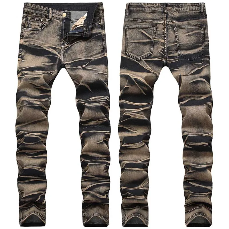Mcikkny New Fashion Men's Painted Jeans Pants Slim Fit Stretch Straight Denim Trousers For Male Washed Size 28-42  (2)