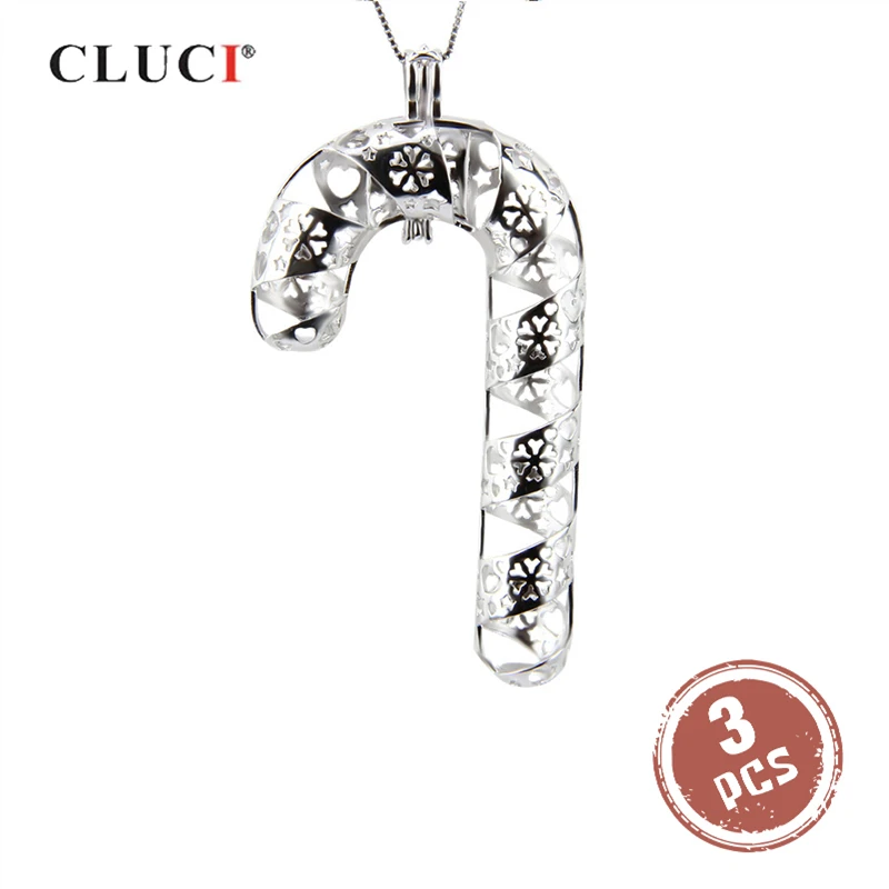 

CLUCI 3pcs Silver 925 Candy Cane Charms Pendant 925 Sterling Silver Pendant for Women Christmas Gift Wish Pearl Locket