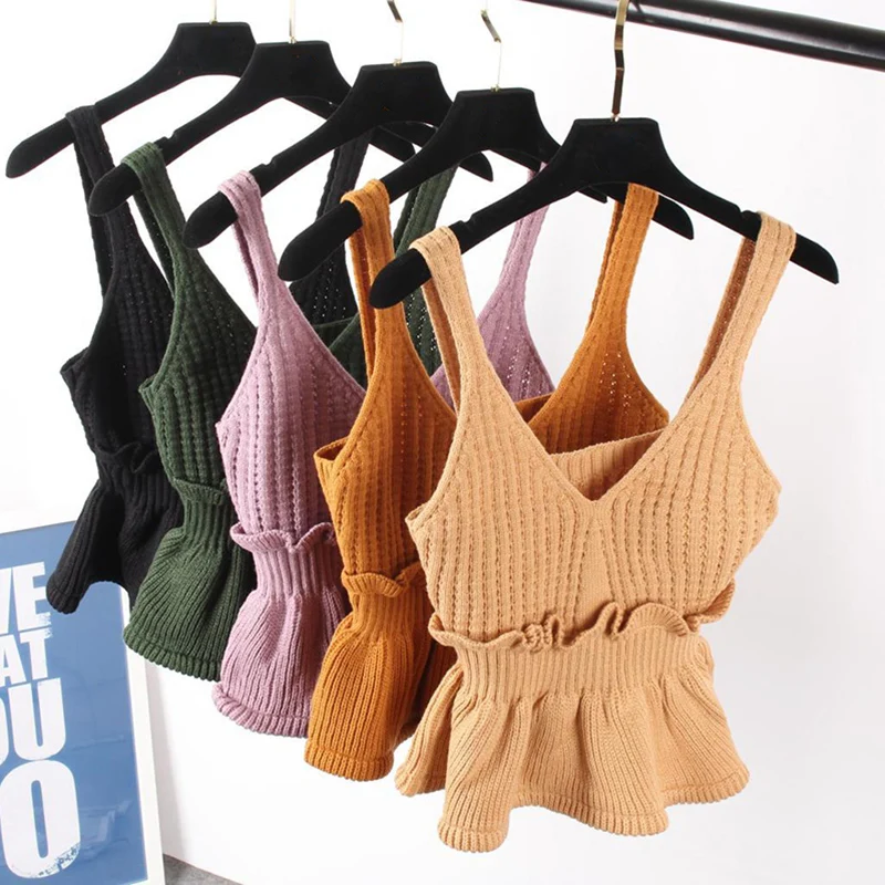 

Summer Fashion V Neck Streetwear Sexy Women Ladies Top Female Sleeveless Ruffle Tops Stretchable Tops debardeur femme