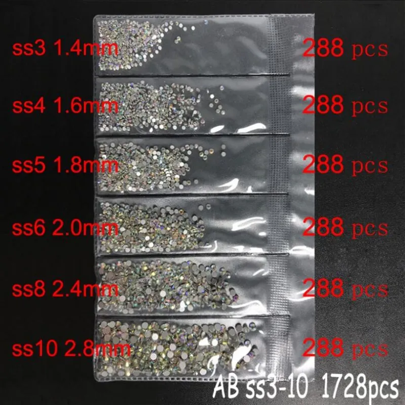 

1728 Pcs AB SS3-10 Rhinestones for Nails Sharp Bottom Gemstones Nail Charms Manicure 3D Nail Art Decorations