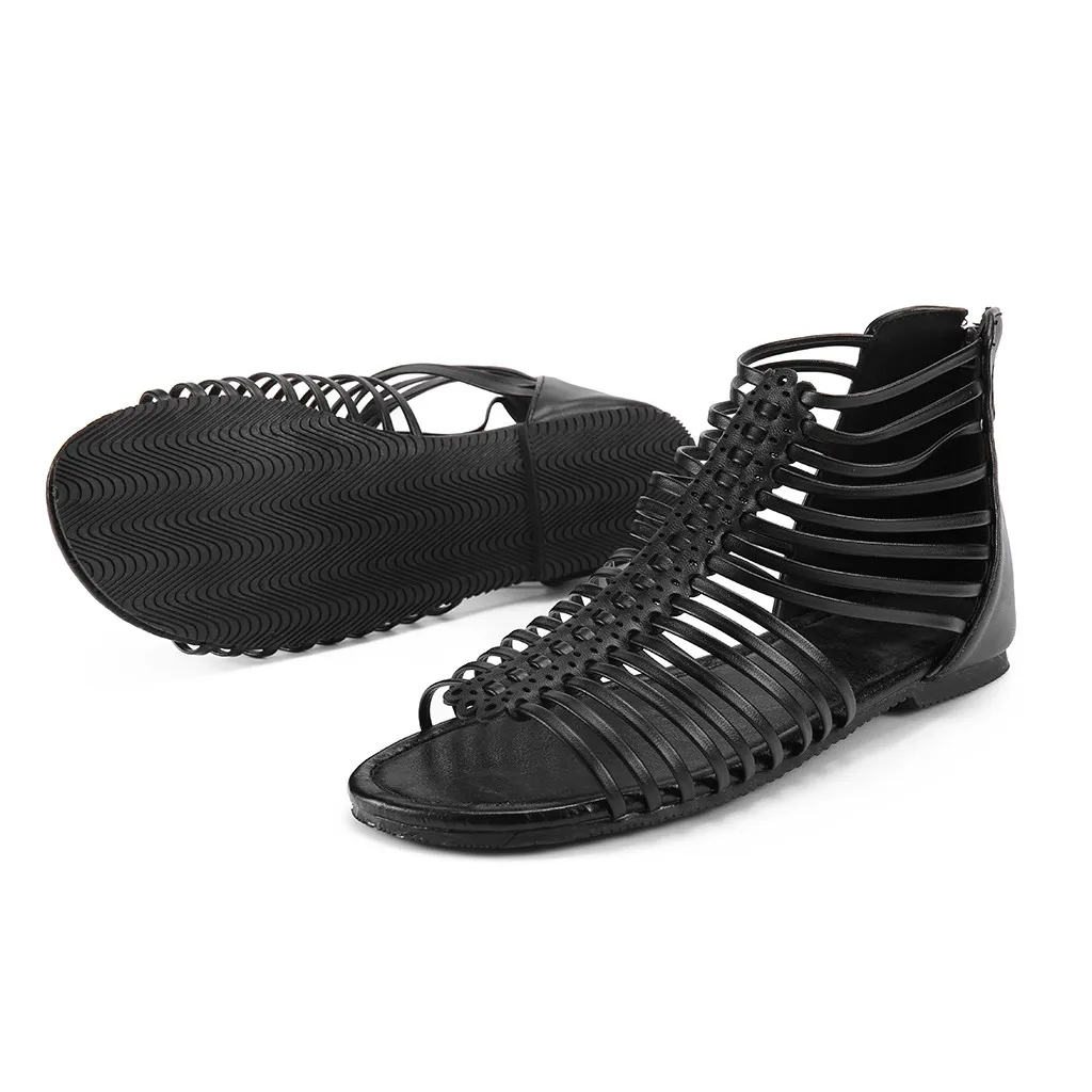 Женские сандалии летние женские сандалии-гладиаторы на молнии повседневные сандалии в римском стиле на плоской подошве с открытым носком большие размеры; обувь на низком каблуке