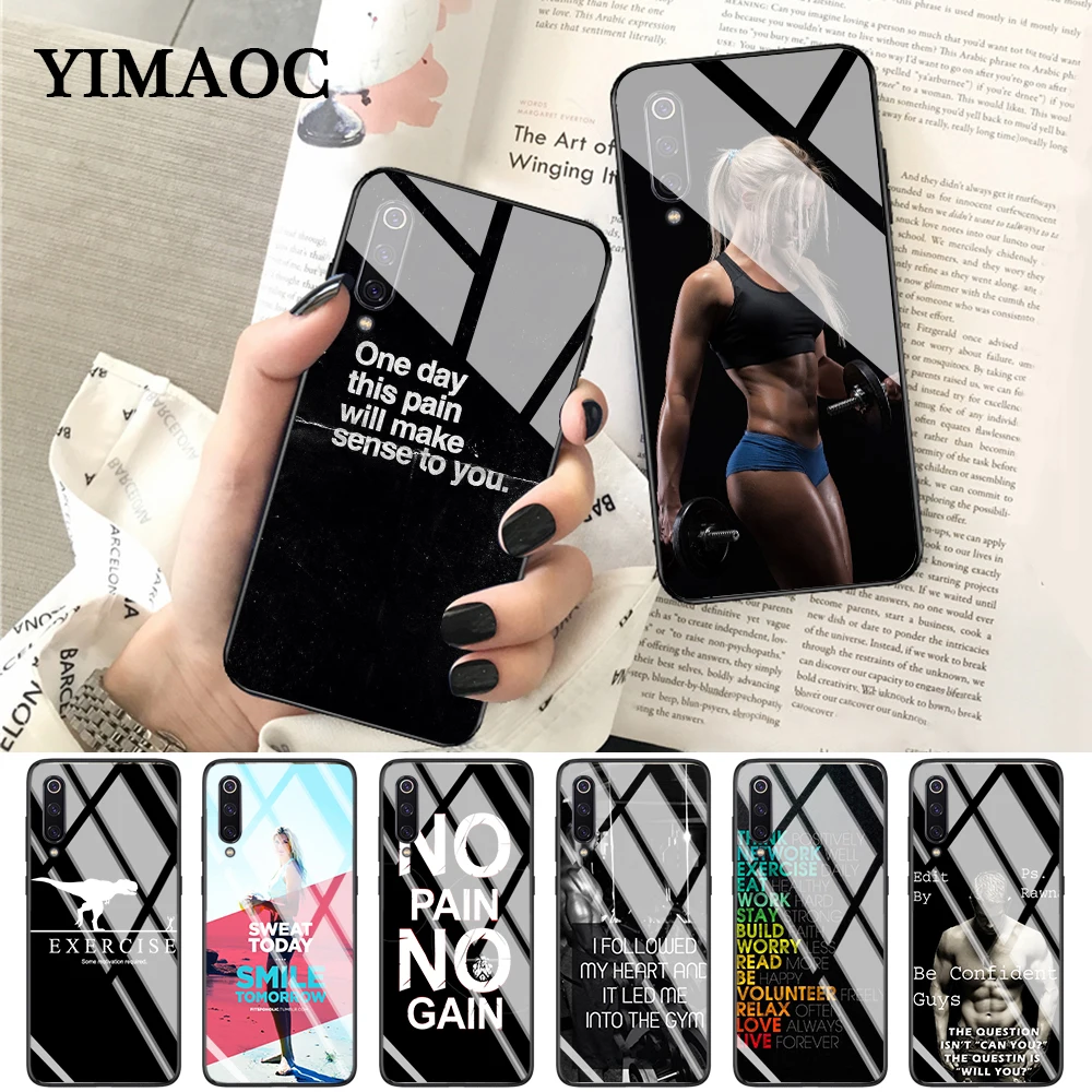 YIMAOC fitness Body Building motivation Glass Case for Xiaomi Redmi 4X 6A note 5 6 7 Pro Mi 8 9 Lite A1 A2 F1 |