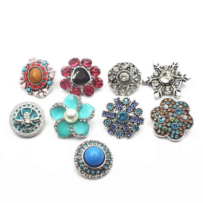 

Mix 10pcs/lot Rhinestone Elephant Many Styles 18-22mm Alloy Snap Buttons Fit Women Snap Bracelets Watches Snap DIY Jewelry
