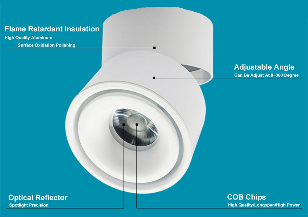 Светодиодный светильник COB, монтируемый на поверхность, 90 градусов, регулируемый, 10 Вт, 15 Вт, точечный светильник, вращающийся на 360 градусов, светодиодный светильник для помещений/фойе/зала