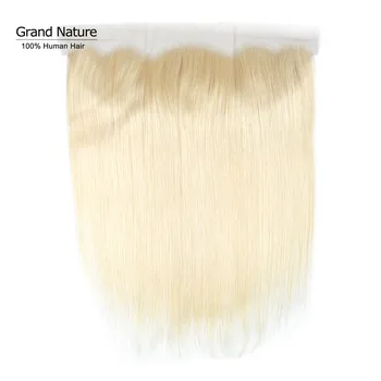 

613 blonde frontal closure preplucked Brazilian straight human hair one bundle with closure 8-22 Inches Free Part