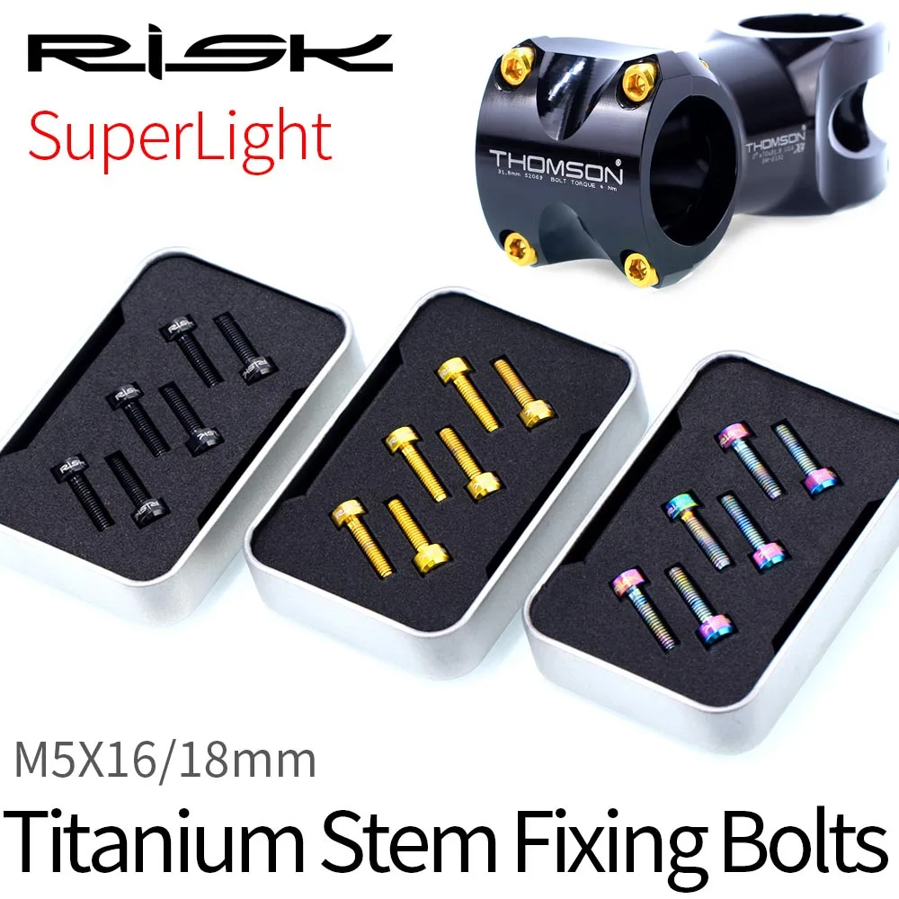 

6PCs/Box Stem Fixing Bolts Series Stem Screws M5x16/18mm Gr5 Titanium 2 Sizes 3 Colours SuperLIGHT