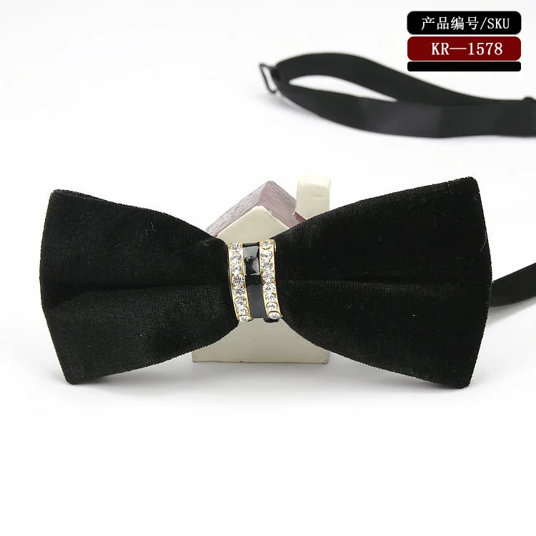 Высококачественный Банкетный Золотой бархатный свадебный набор бантов с бриллиантами в стильном изысканном бархатном галстуке-бабочке - Цвет: KR-1578