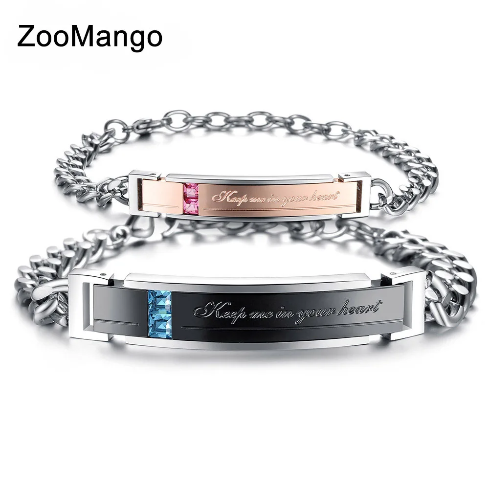 ZooMango Романтический Держите меня в вашем сердце пара Браслеты кубического циркония Браслеты нержавеющей стали браслеты для влюбленных подарок OGS752