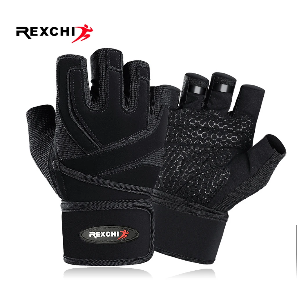  REXCHI Gym Fitness Gloves Hand with Wrist Wrap Honeycomb Palm Protector Support Crossfit Workout Po