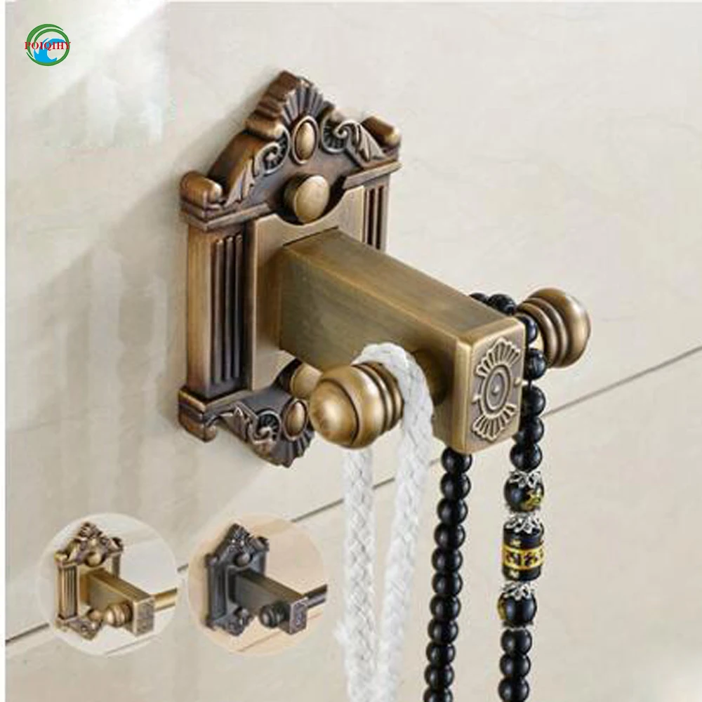 Antique Brass Double Hook Towel Rack Hat Robe Coat Door Hanger Wall Mount Hooks