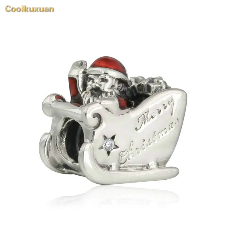 

2018 Merry Christmas Gift Original 925 Sterling Silver Red Enamel Sleighing Santa Charms Beads Fits Pandora Bracelet Making Diy