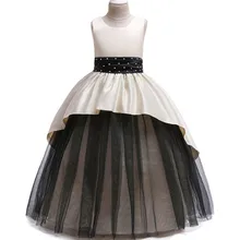 Летнее Детское платье принцессы для подростков детское свадебное платье с цветочным рисунком для девочек, праздничные платья для девочек одежда без рукавов с бусинами и сеткой