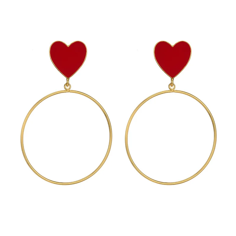 Новинка, Винтажные серьги с красным сердцем золотого цвета, большие серьги для женщин, серьги в уличном стиле, вечерние ювелирные изделия для девушек, подарок - Окраска металла: circle