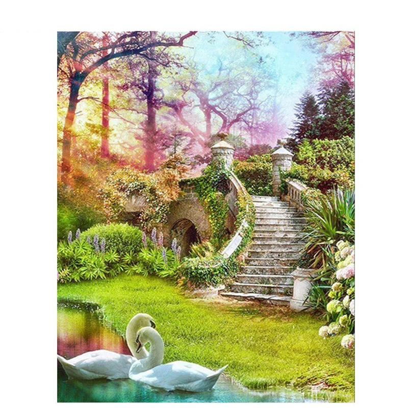 Swan Diamond Painting Garden Decor Diamond Embroidery Landscape Diamond Mosaic Home Art Gift Full Square Drill