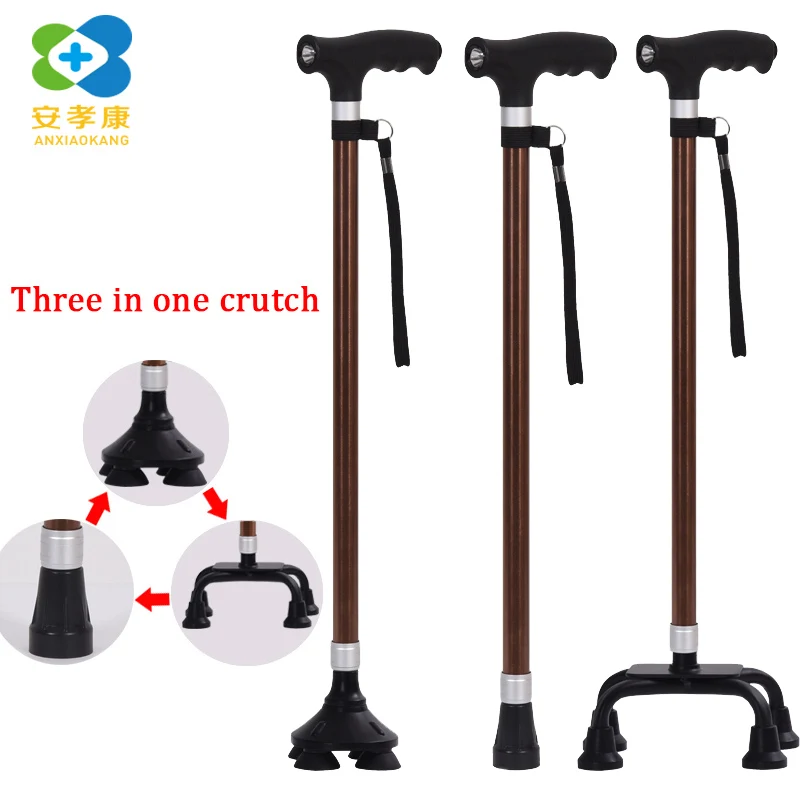 

2019 New Baston Trekking Anxiaokang Reliable Old Man Crutches Three-use Alloy Walking Stick Four Feet Pole Nordic And Hiking