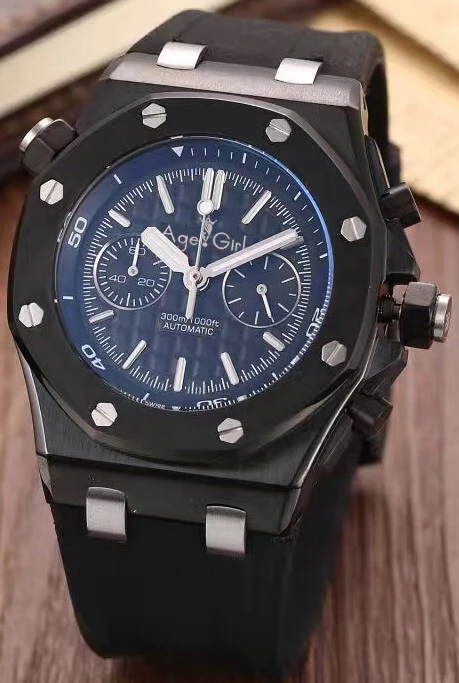 

Luxury Brand New Men Sport Watches Stainless Steel Full Black Rubber Blue Orange Green Luminous Chronograph Sapphire Watch AAA+