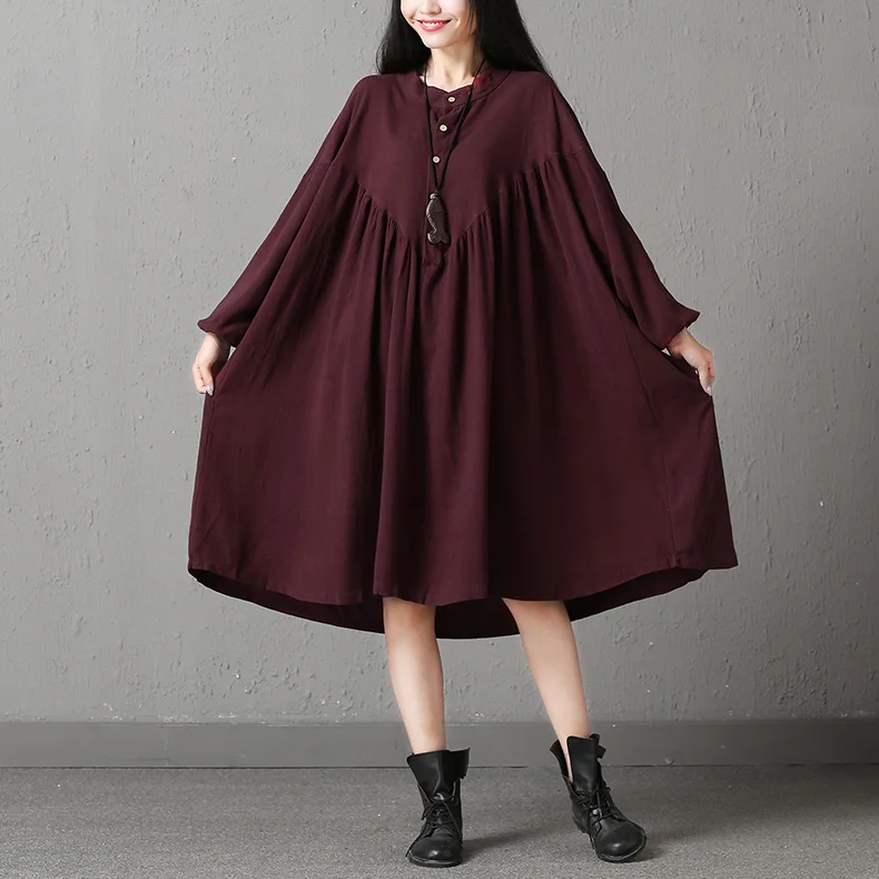 2017 осеннее Новое винтажное хлопковое льняное женское платье СО СТОЯЩИМ