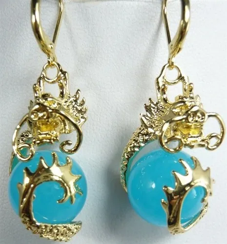 

FREE SHIPPING>>> Fancy 12mm green/purple/blue Natural stone dragon earrings