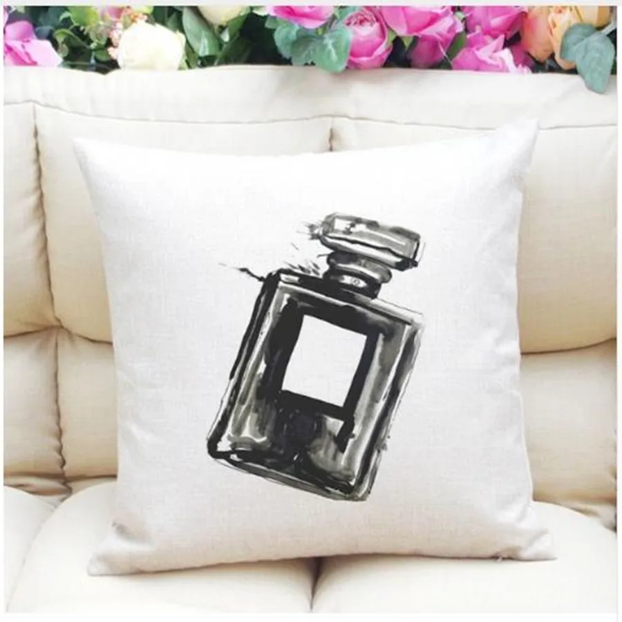 Pillow case Beige Backing Free shipping home fashion modern lipstick perfume cotton linen pillowcase