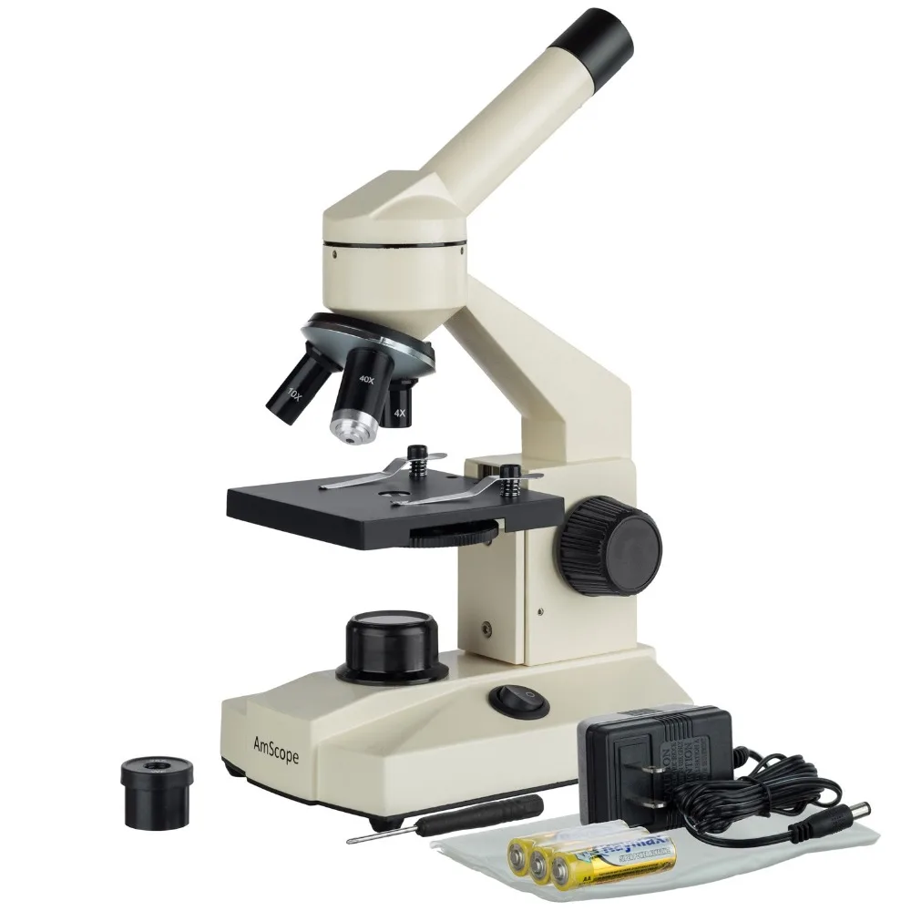 AmScope 40X-1000X All-Metal All Optical Glass Lens Student Biological Field Microscope with LED light | Инструменты