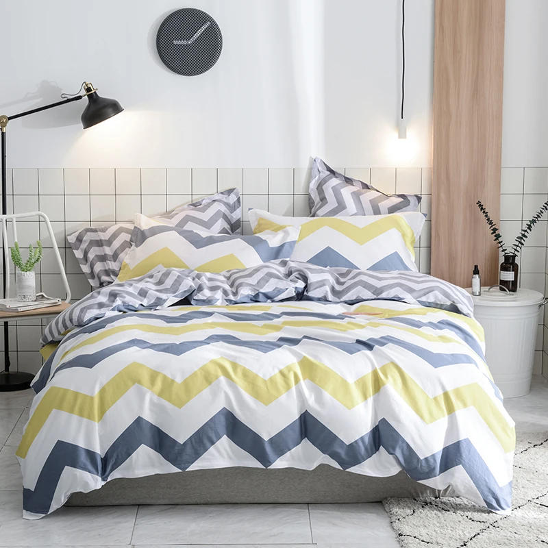 

Trendy Colorful Wave Pattern Bed Linens 100% Cotton Soft 3/4Pcs Bedding Sets Bed Set Duvet Cover Bed Sheet Cover Set Pillowcase