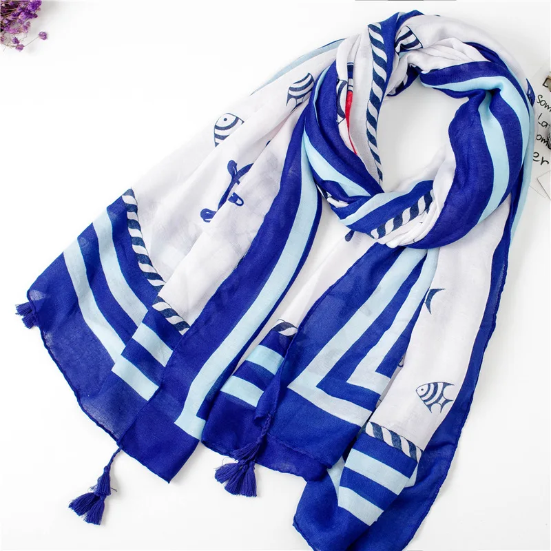 2021 New Design Ocean Anchor Tassel Viscose Shawl Scarf Ladies Fashion Bandana Luxury Brand Pashmina Hijab Echarpe Foulard Femme