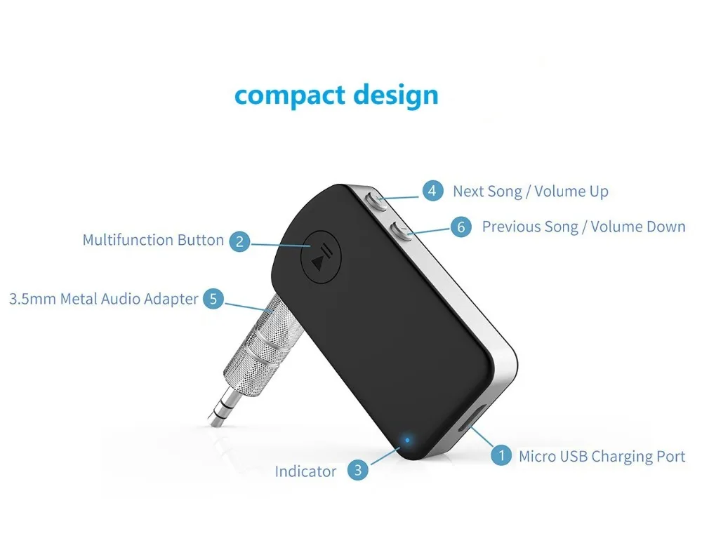 Bluetooth V4.2 Audio Receiver for Car stereo Wireless 3.5mm RCA Aux Adapter for HI-FI Music Streaming& Hands-free Phone Calling