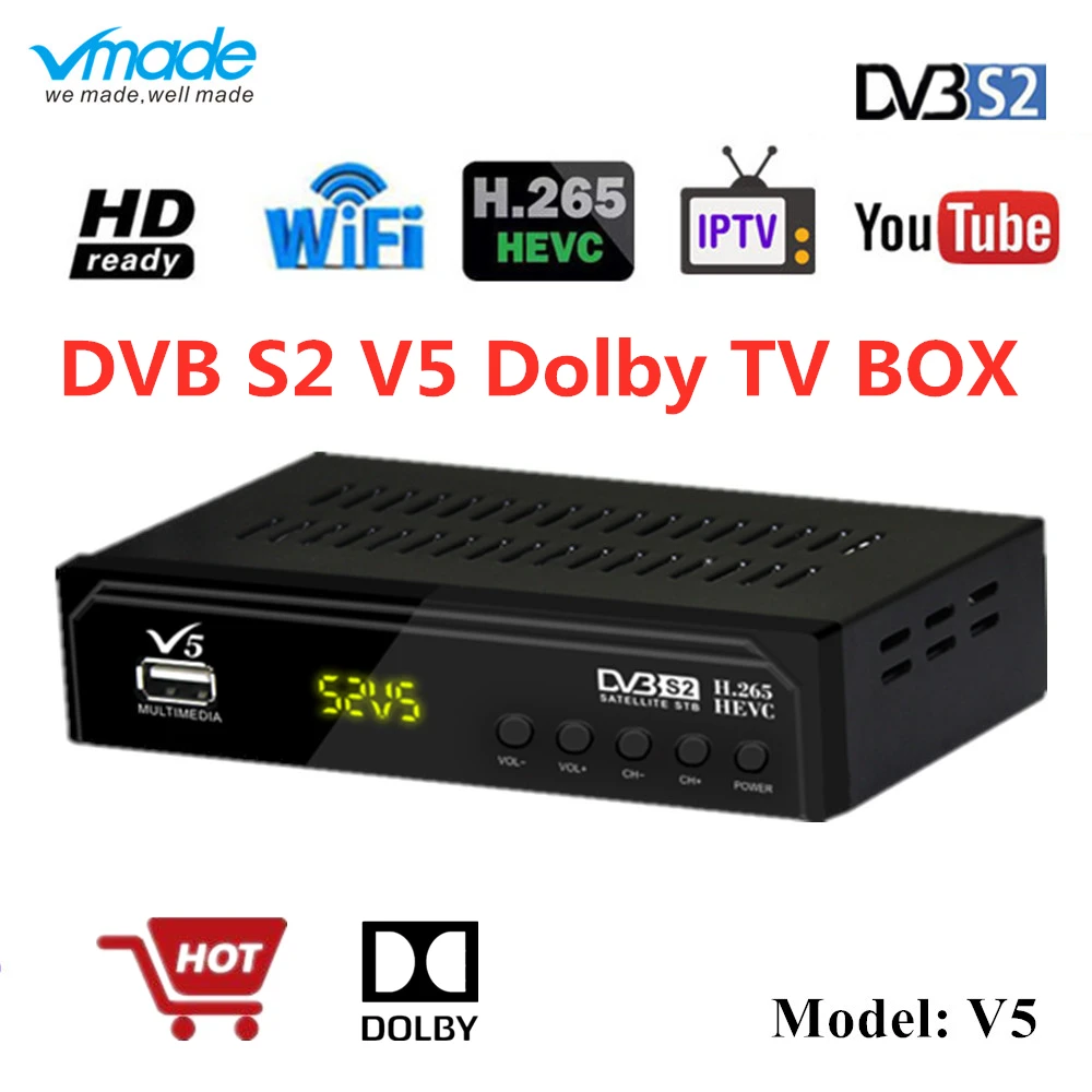  Vmade V5 DVB-S2 HD Receptor Digital Tv Box Free Satellite Receiver H.265 IPTV m3u Player Youtube US