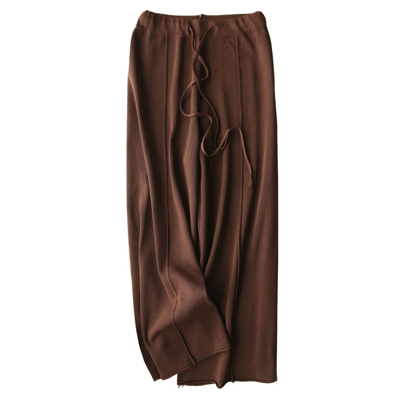 

2018 Summer Spring High Waist Belted Linen Knitted Pants Waist Wide Leg Pants Women Elegant Palazzo Legs Trousers with Stripes