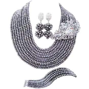 

Factory Direct Sale Silver Plated Women Crystal Beads Necklace Jewelry Sets for Engagement 10C-DS-29